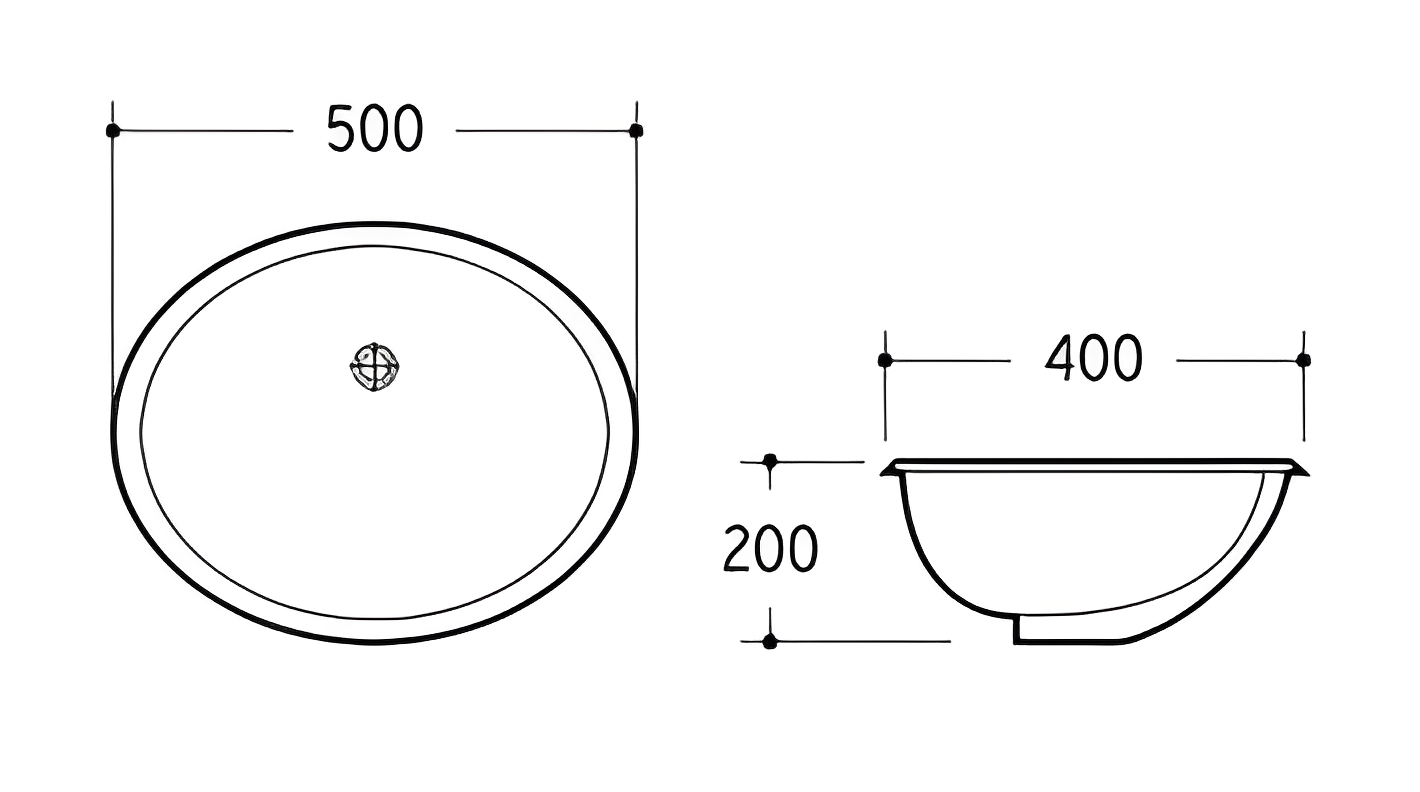 POSEIDON UNDER COUNTER BASIN GLOSS WHITE 500MM