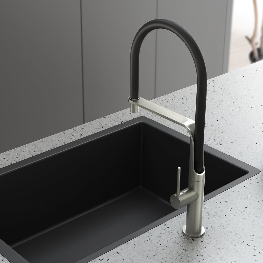 PHOENIX VIDO LEAD FREE FLEXIBLE HOSE SINK MIXER 450MM BRUSHED NICKEL