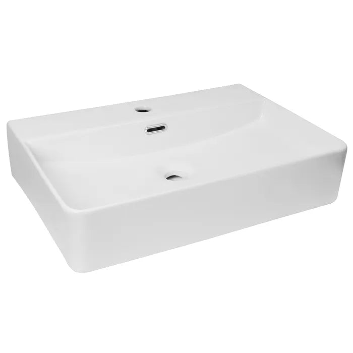 INSPIRE SQUARE WALL HUNG FINE CERAMIC BASIN GLOSS WHITE 600MM