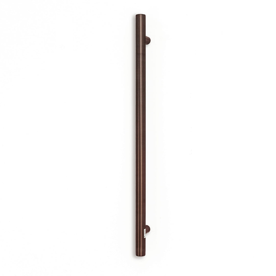 RADIANT HEATING VERTICAL ROUND HEATED SINGLE TOWEL RAIL OIL RUBBED BRONZE 950MM