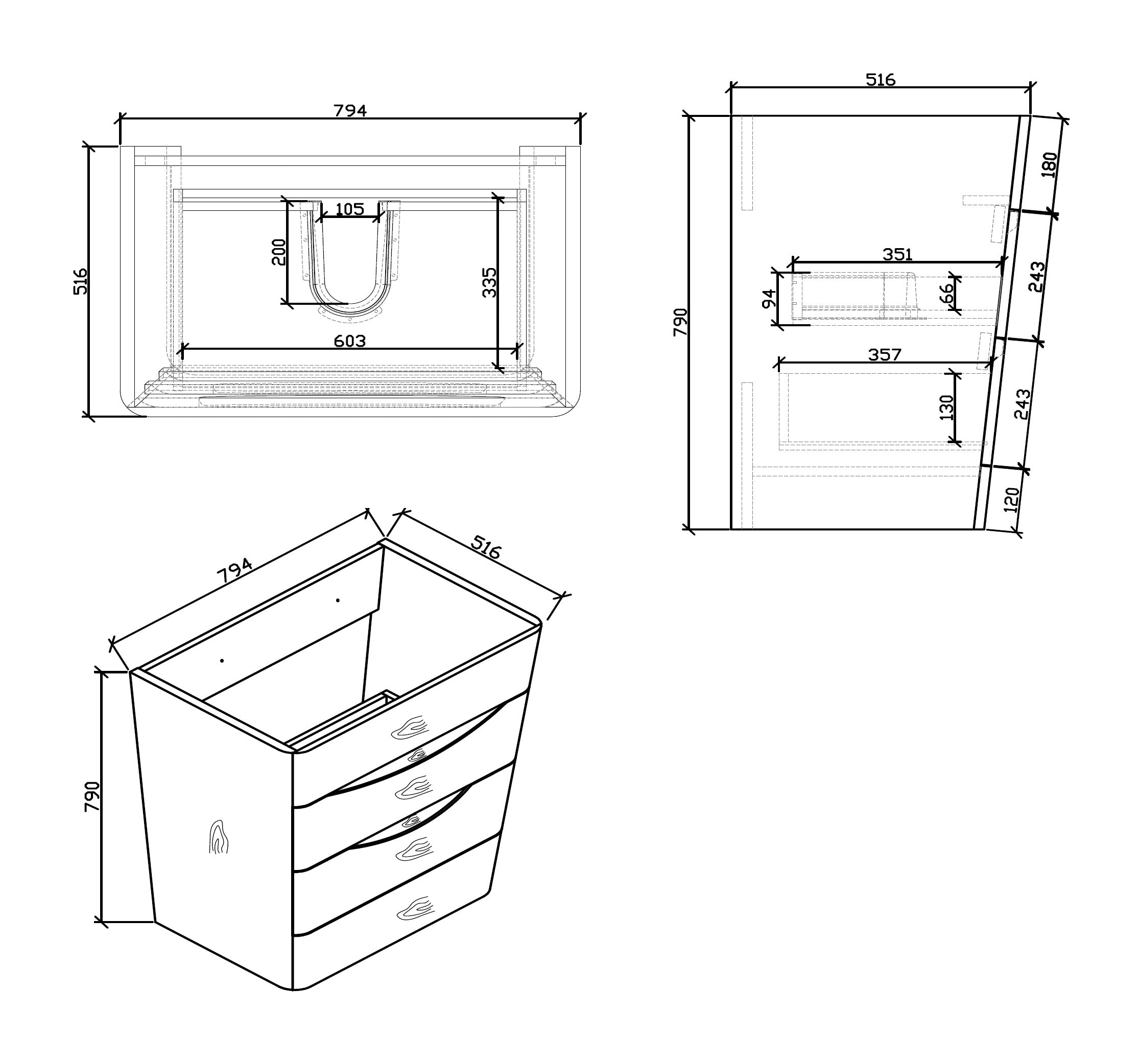 BEL BAGNO PIRAMID WHITE OAK 800MM SINGLE BOWL FREE STANDING VANITY AND BASIN