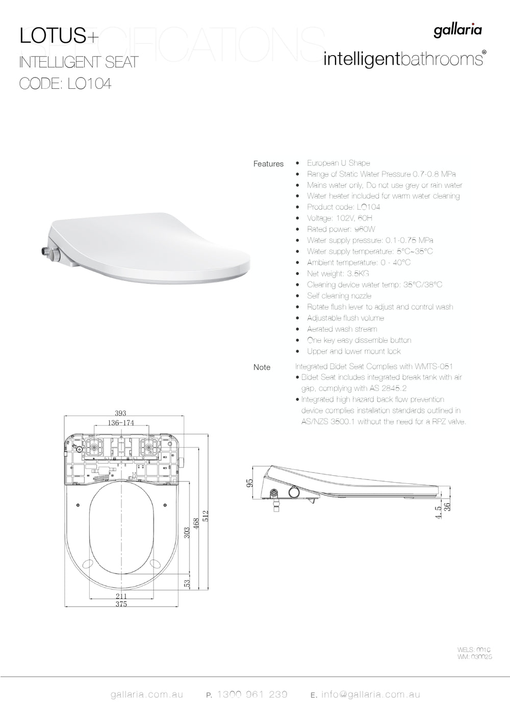 GALLARIA LOTOUS TOILET SEAT GLOSS WHITE