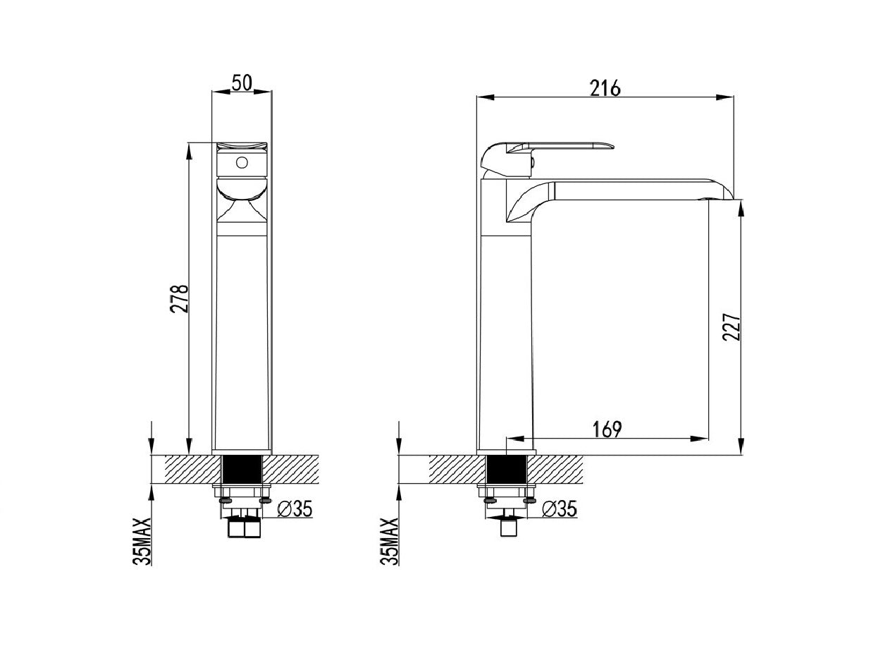 IKON KARA HIGH RISE BASIN MIXER 278MM MATTE BLACK