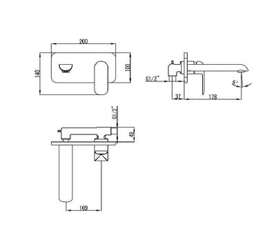 IKON KARA LEAD FREE WALL BASIN MIXER BRUSHED GOLD