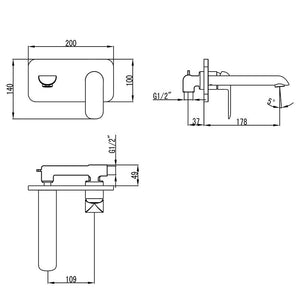IKON KARA WALL BASIN MIXER WITH SPOUT 200MM MATTE BLACK AND ROSE GOLD