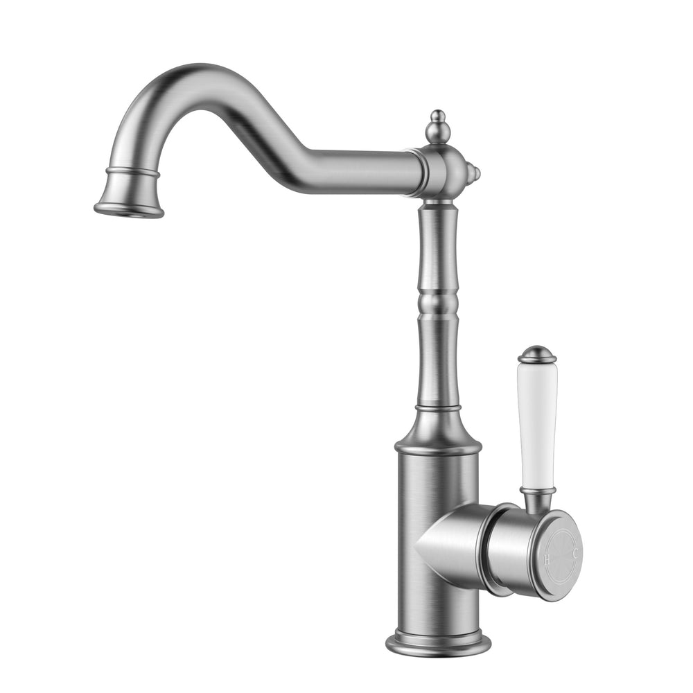 IKON CLASICO SINK MIXER 283MM BRUSHED NICKEL (CERAMIC HANDLE)