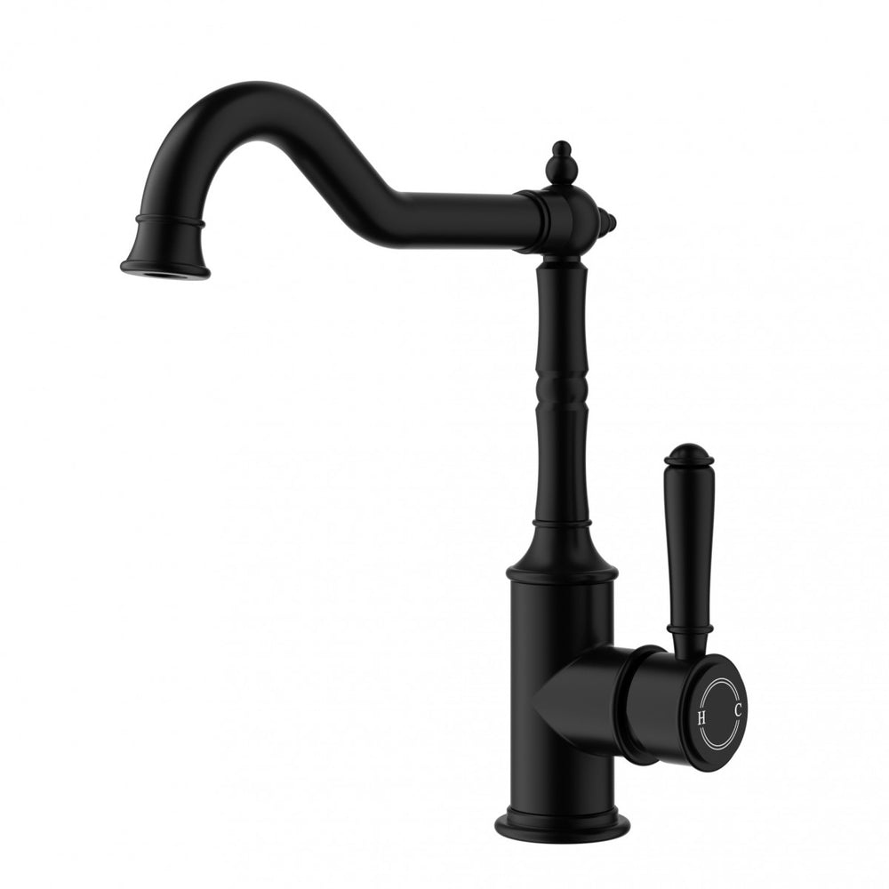 IKON CLASICO LEAD FREE SINK MIXER 283MM MATTE BLACK (BRASS HANDLE)