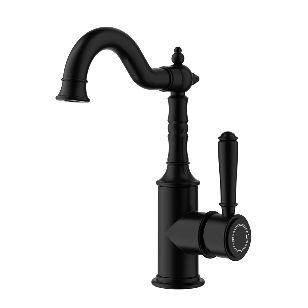 IKON CLASICO BASIN MIXER 243MM MATTE BLACK (BRASS HANDLE)