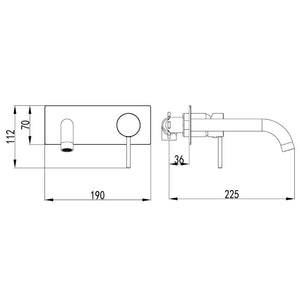 IKON HALI WALL BASIN MIXER CURVED SPOUT 190MM BRUSHED GOLD