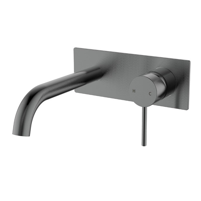 IKON HALI WALL BASIN MIXER CURVED SPOUT GUN METAL