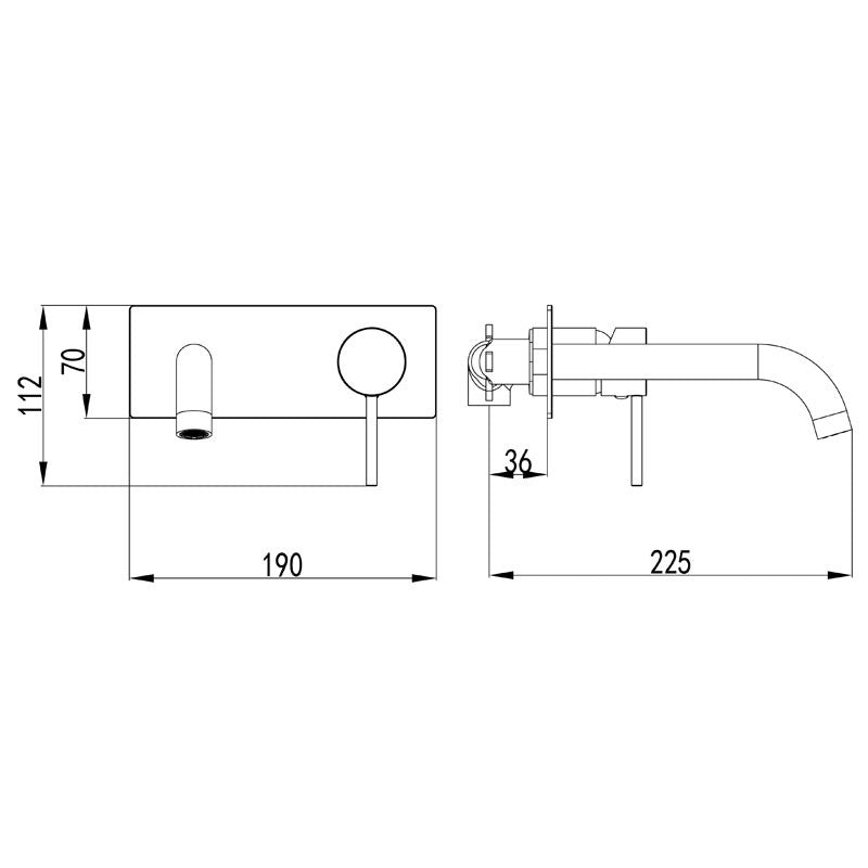 IKON HALI WALL BASIN MIXER CURVED SPOUT GUN METAL