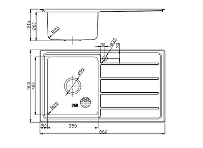 IKON SETO SINGLE BOWL & SINGLE DRAINER KITCHEN SINK-LHB CHROME 860MM