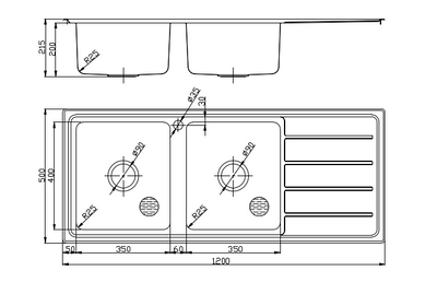IKON SETO DOUBLE BOWL & SINGLE DRAINER KITCHEN SINK CHROME-LHB 1200MM