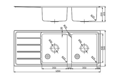 IKON SETO DOUBLE BOWL & SINGLE DRAINER KITCHEN SINK CHROME-RHB 1200MM