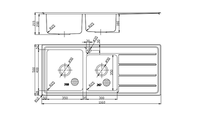 IKON SETO 1 & 3/4 BOWL & SINGLE DRAINER KITCHEN SINK-LHB CHROME 1160MM